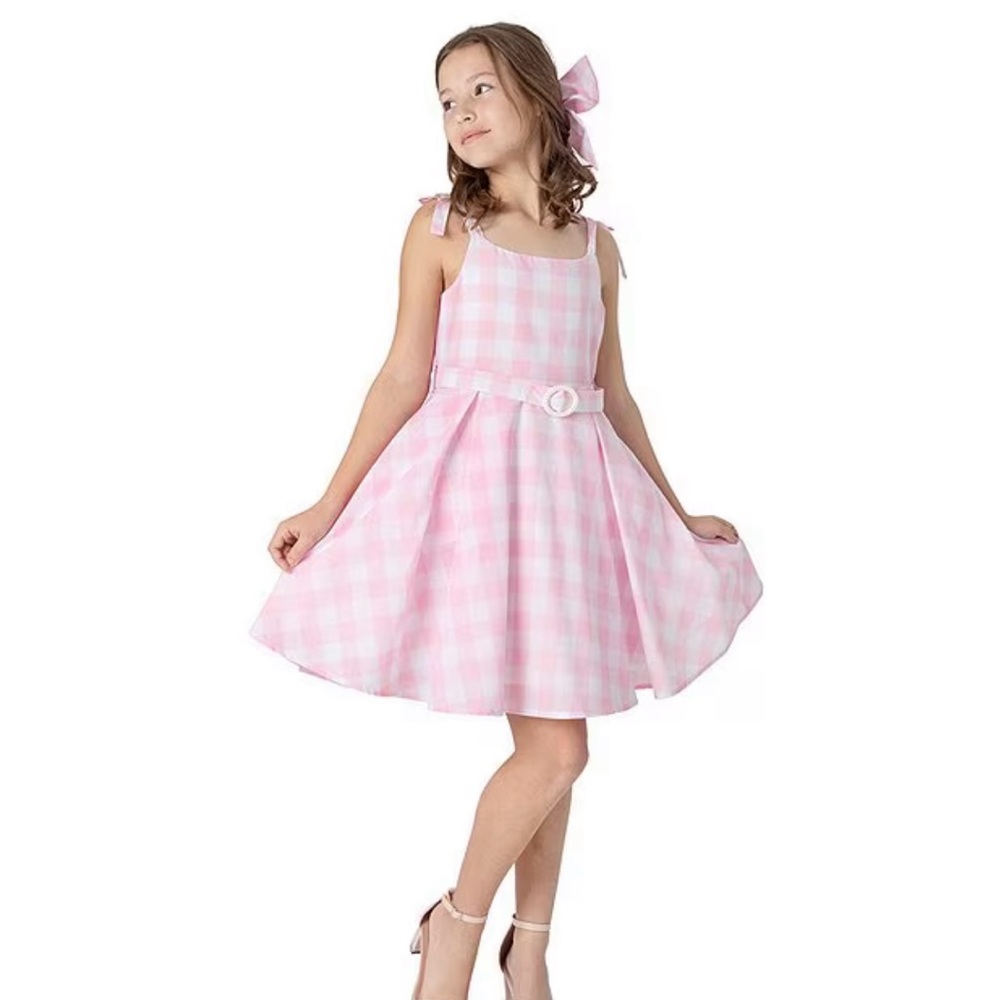 Girl’s Pink & White Gingham Party Dress (Barbie Movie Lookalike)